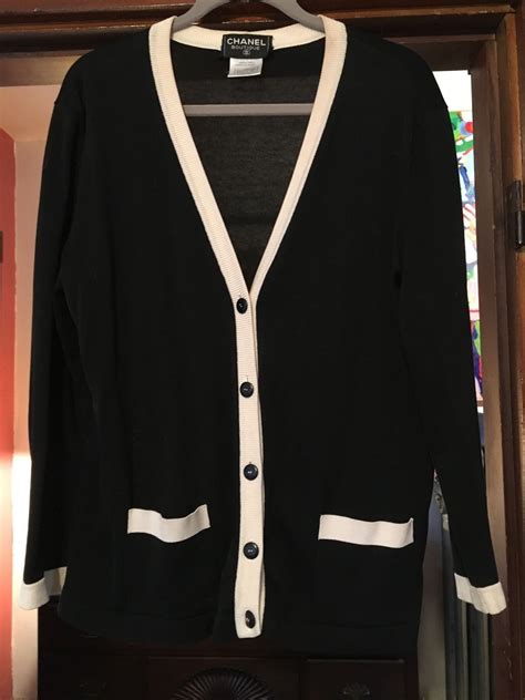 chanel cosmetic uniform black wool cardigan|Chanel black and white cardigans.